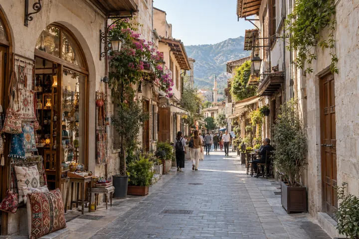 Antakya merkez yürüyüş rotası için editoryal illüstrasyon